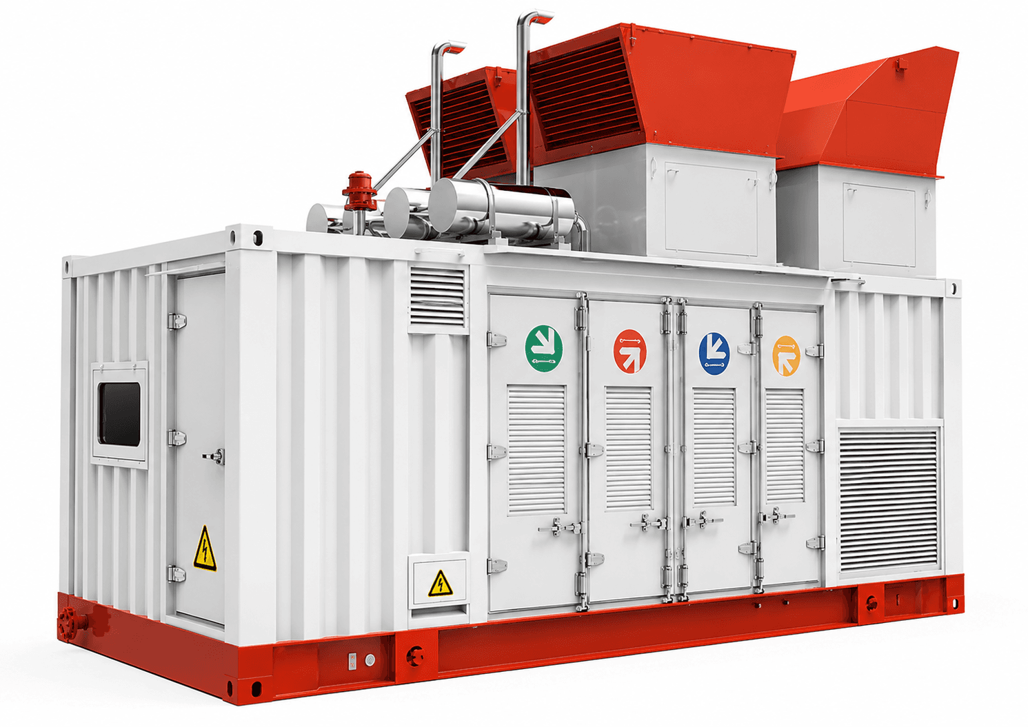 Westflux gas generator installation with integrated exhaust and enclosure systems.